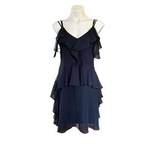 Taylor black ruffle embellishment layered mini dress. Size 6 perfect black dress